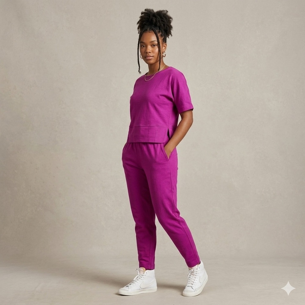 VTG 100% Cotton Set Magenta Purple Top Pants Small Loungewear Athleisure Y2K EUC